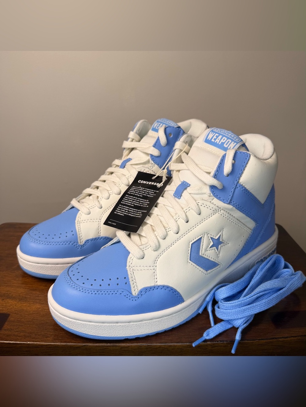 Converse Weapon Leather Mid Light Blue Vintage White A10597C Men 9 Women 10.5